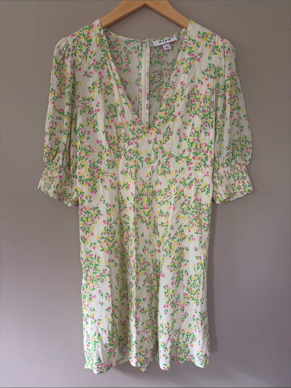 Rixo x Target Floral Mini Dress Puff Sleeve Size 10 Off-White Pink Yellow Green